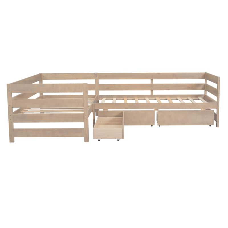 Twin Size L-Shaped Platform Bed With Three Storage Drawers