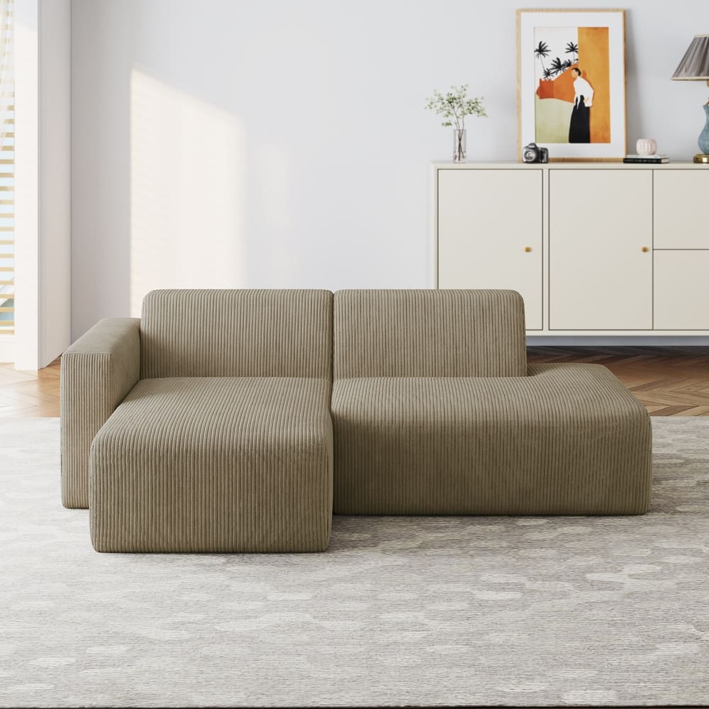 Modern Corduroy Non-Assembly L-Shaped Sectional Sofa Couch with Chaise