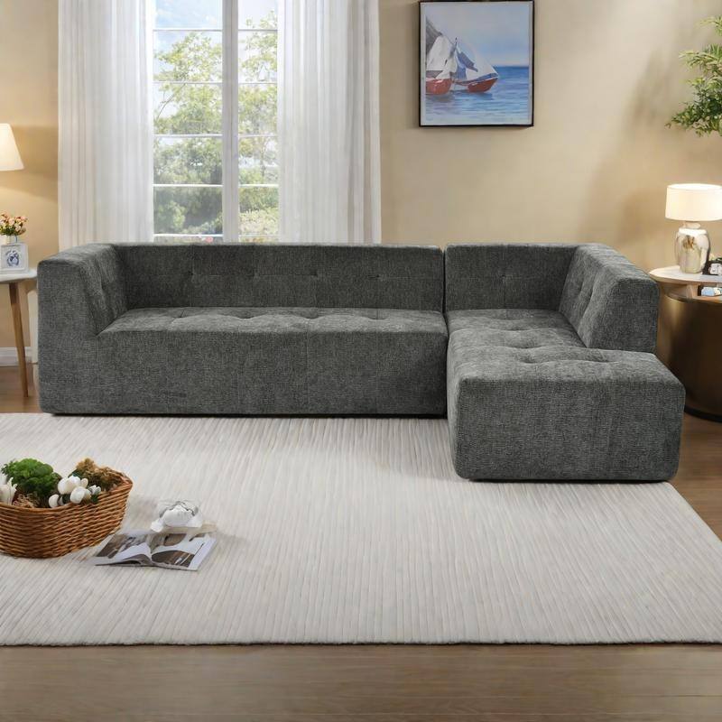 112.2" Chenille Modular L-Shaped Sofa Bed with Free Combination Design and No-Assembly Required - Gray