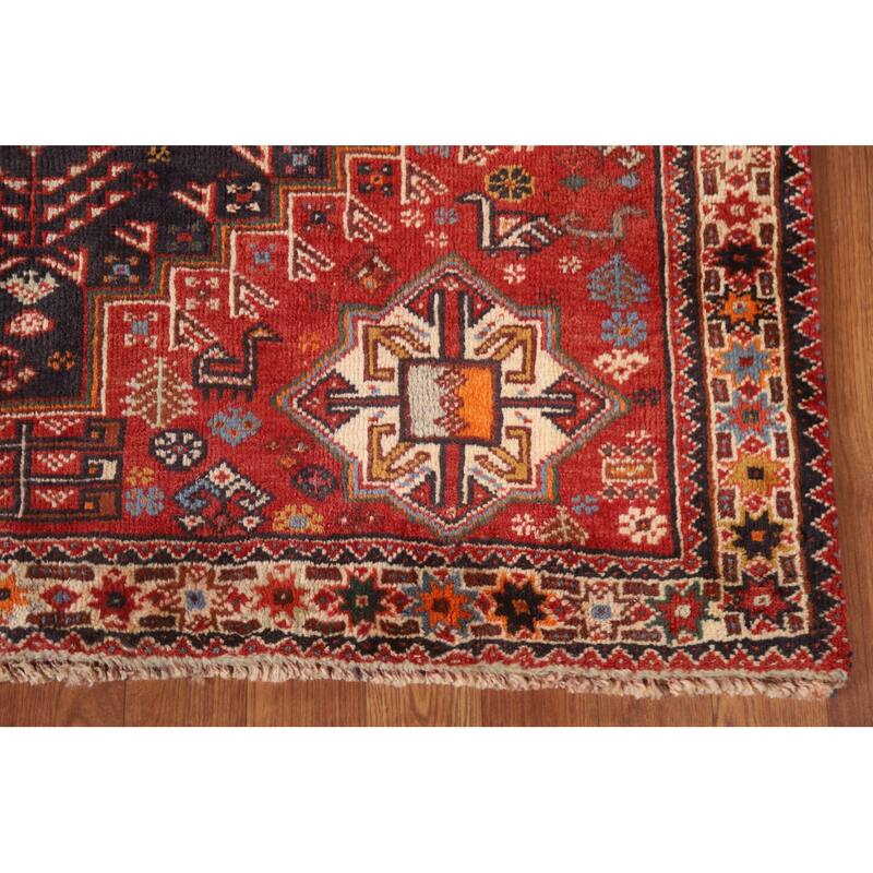 Hand Knotted Oriental 100% Wool Carpet Traditional Tribal Navy Blue & Blues Shiraz Area Rug - 5' 3'' X 3' 11''