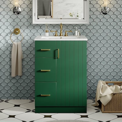 24" Modern Bathroom Vanity with Sink, Small Bathroom Sink Cabinet with 2 Drawers and Soft-Closing Door