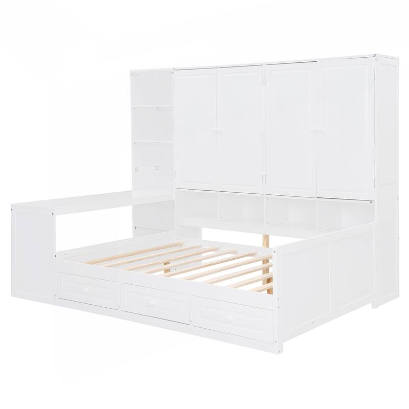 Versatile Wooden Daybed with Integrated Storage and Workspace for All Ages