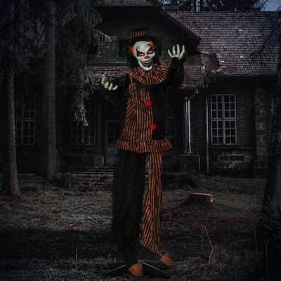 Outsunny 67" Life Size Outdoor Halloween Decorations Talking Circus Clown, Animatronic Animated Prop, Décor