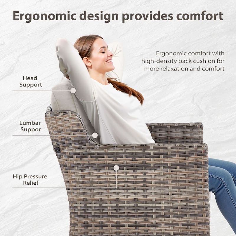 Glissia 5-Piece Gray Wicker Patio Seating Set with Cushions and Ottomans