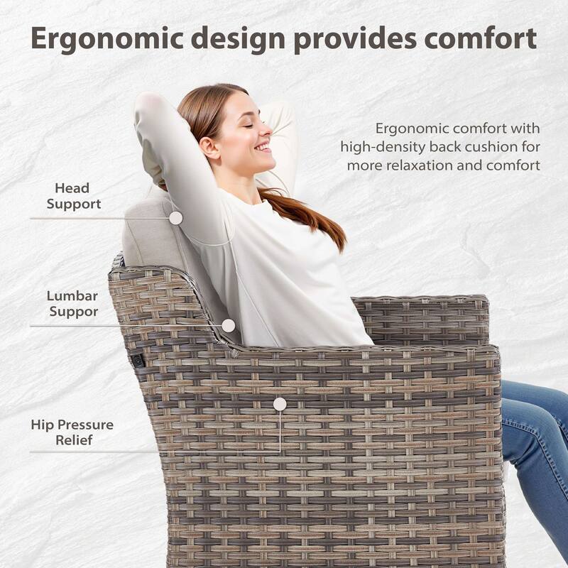 Glissia 8-Piece Gray Wicker Patio Seating Collection with Swivel Gliders and Ottomans