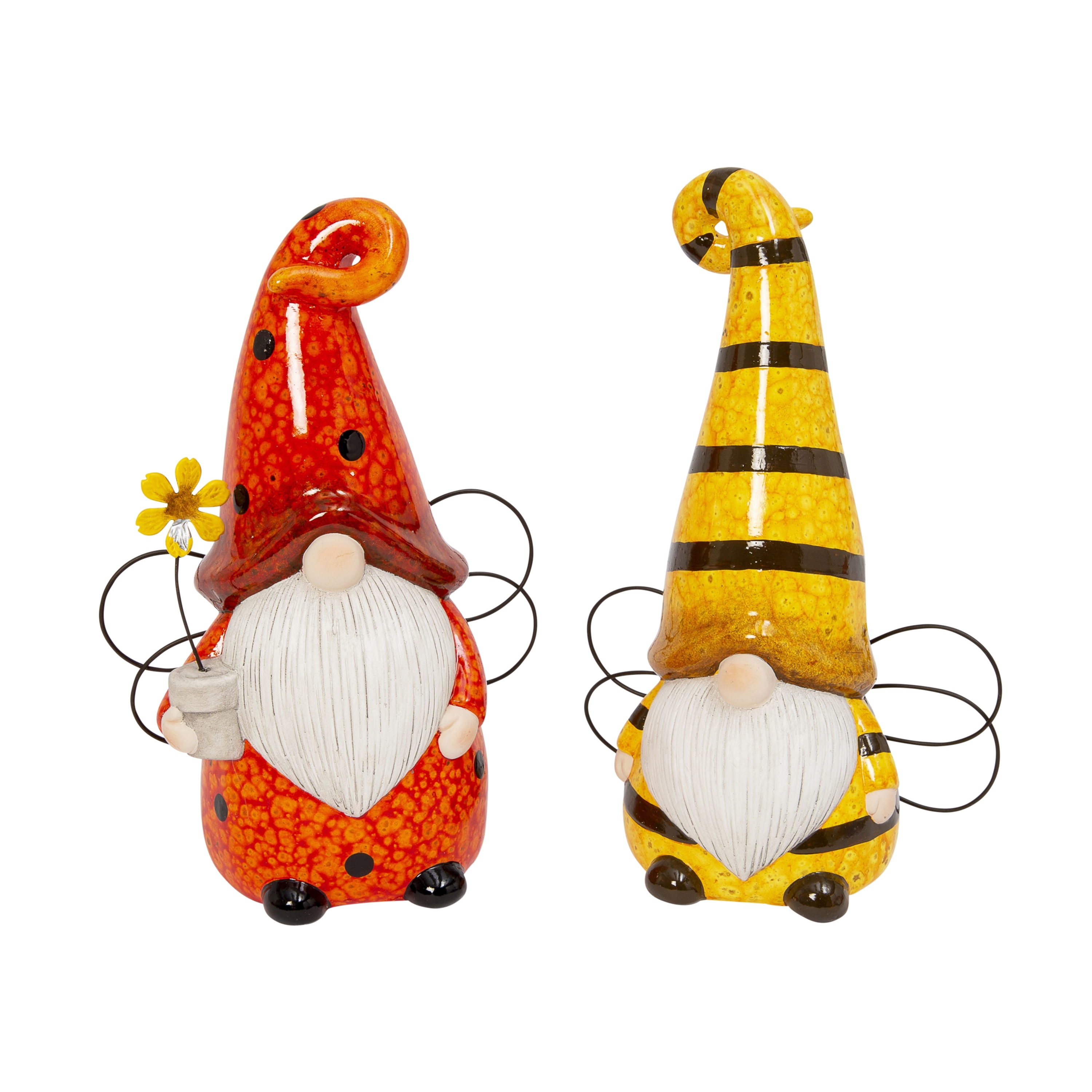 9.8 in. Terracotta Ladybug and Bee Gnome Figurines Set of 2