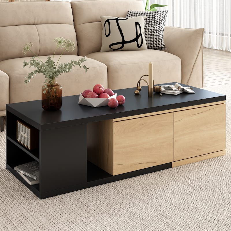 Modern Coffee Table with Extendable Sliding Tabletop and 2 Drawers