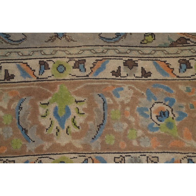 Hand Knotted Oriental 100% Wool Carpet Traditional Floral Greys & Charcoal Tabriz Area Rug - 10' 9'' X 7' 9''