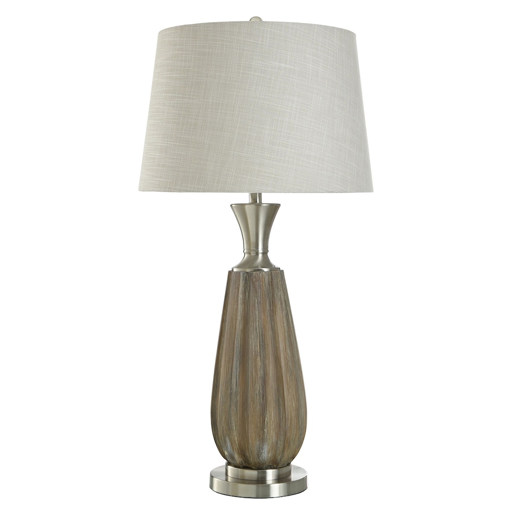Roanoke Brown Table Lamp - Polyresin with Faux Wood Brush Finish - Cream Shade