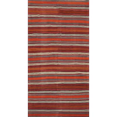 Hand Woven Oriental 100% Wool Carpet Southwestern Geometric Multi-Colored Kilim Area Rug - 10' 2'' X 5' 2''