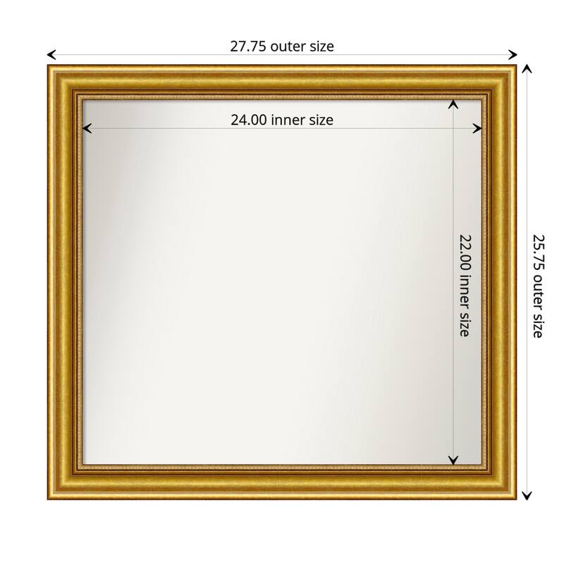 Townhouse Gold Framed Non-Beveled Custom Wall Mirror, Bathroom Vanity Mirror - Outer Size: 27.75 x 25.75