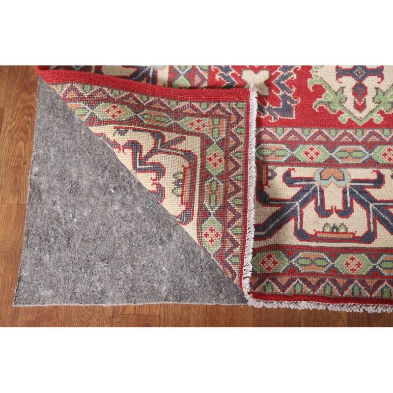 Hand Knotted Oriental 100% Wool Carpet Traditional Geometric Red Kazak Area Rug - 9' 8'' X 6' 6''