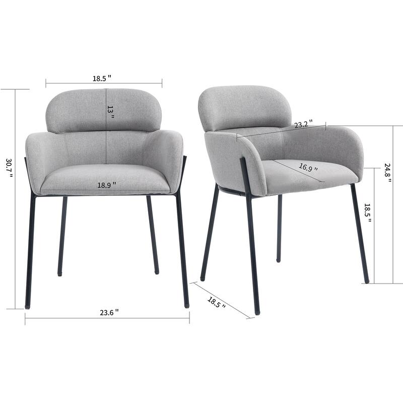 Set of 2 Barber Gray Tufted Fabric Dining Chair with Black Iron Accent Legs