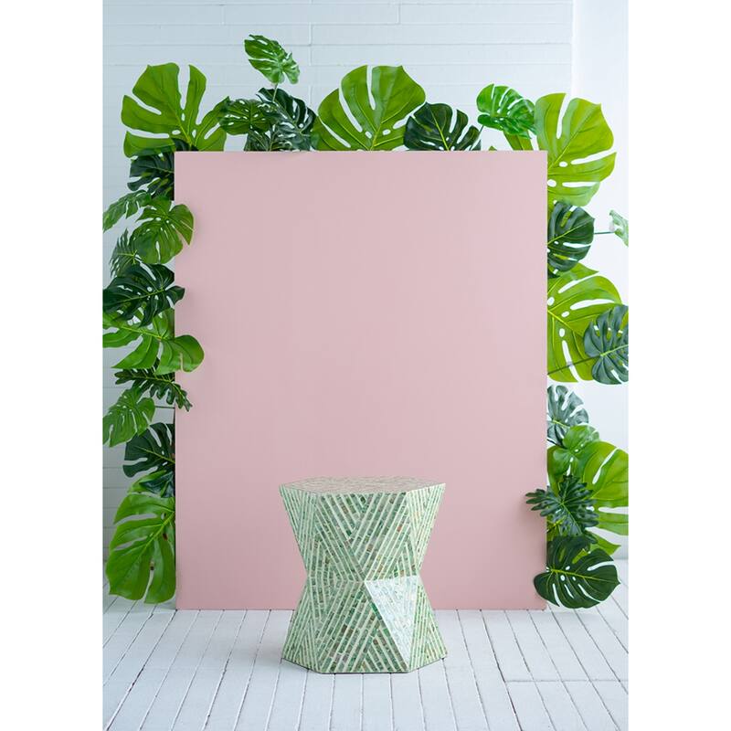 Geometric Capiz Shell Inlay Stool - 19.75" - Green