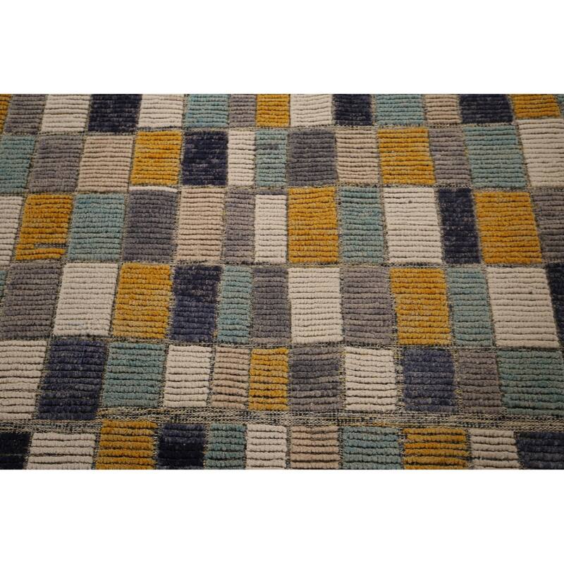 All-Over Checkered Moroccan Large Modern Area Rug Handmade Wool Carpet - 9'9"x 15'1"