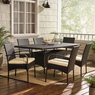 Rudolph Outdoor 7-piece Wicker Dining Set with Cushions by Christopher Knight Home
