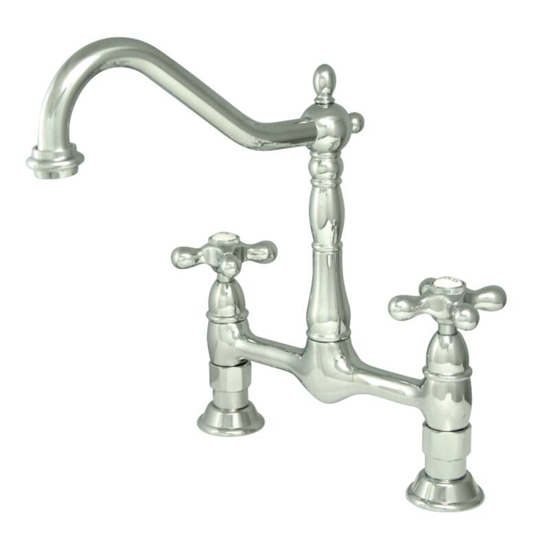Kingston Brass Heritage Bridge Kitchen Faucet with Metal Cross Handles - Polished Chrome