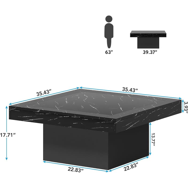 35.4” Square Rustic Wooden Coffee Table with LED Light for Living Room or Bedroom Furniture - 35.4”L x 35.4”W x 17.7”H