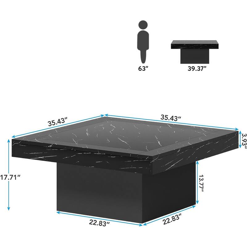 Modern Square LED Coffee Table, Low Center Table with Built-In Light for Living Room