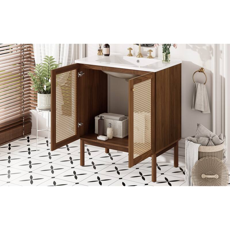GDFStudio - Lilia 30" Bathroom Vanity with Handwoven Bamboo Doors & Soft-Close Design
