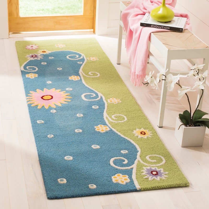 SAFAVIEH Handmade Kids Eriola Wool Rug - 2'3" x 7' Runner - Blue/Green - Runner