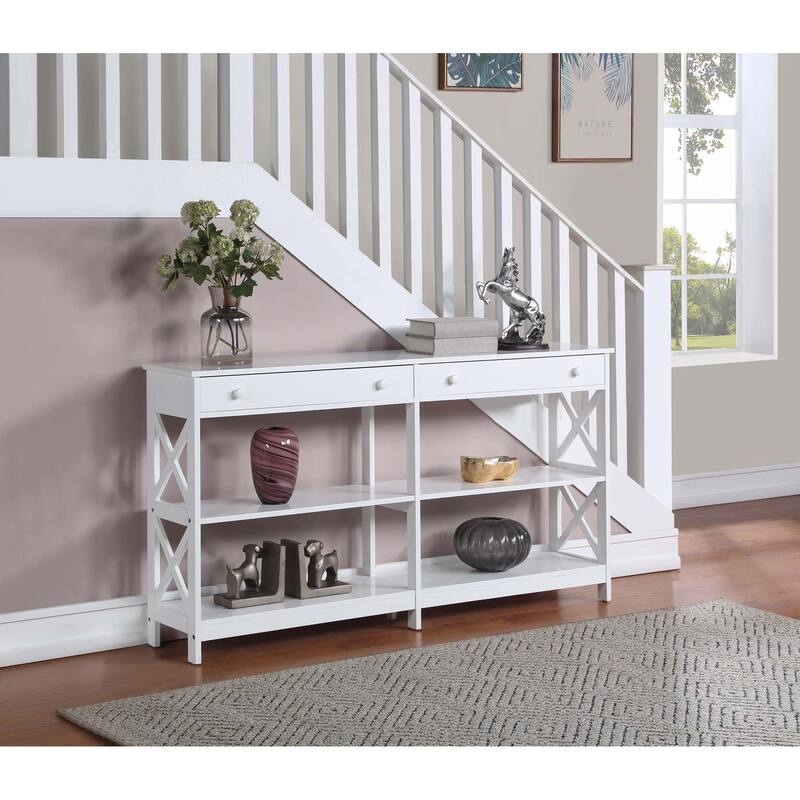 Convenience Concepts Oxford 2 Drawer 60 inch Console Table with Shelves - White