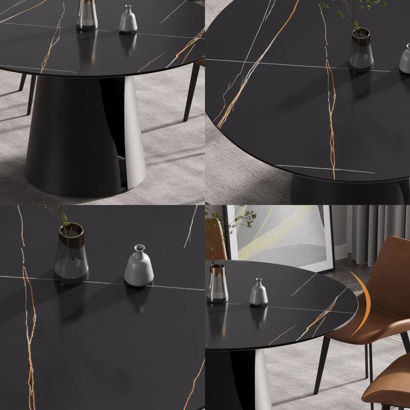 53.15"Modern artificial stone round carbon steel base dining table-can accommodate 6 people
