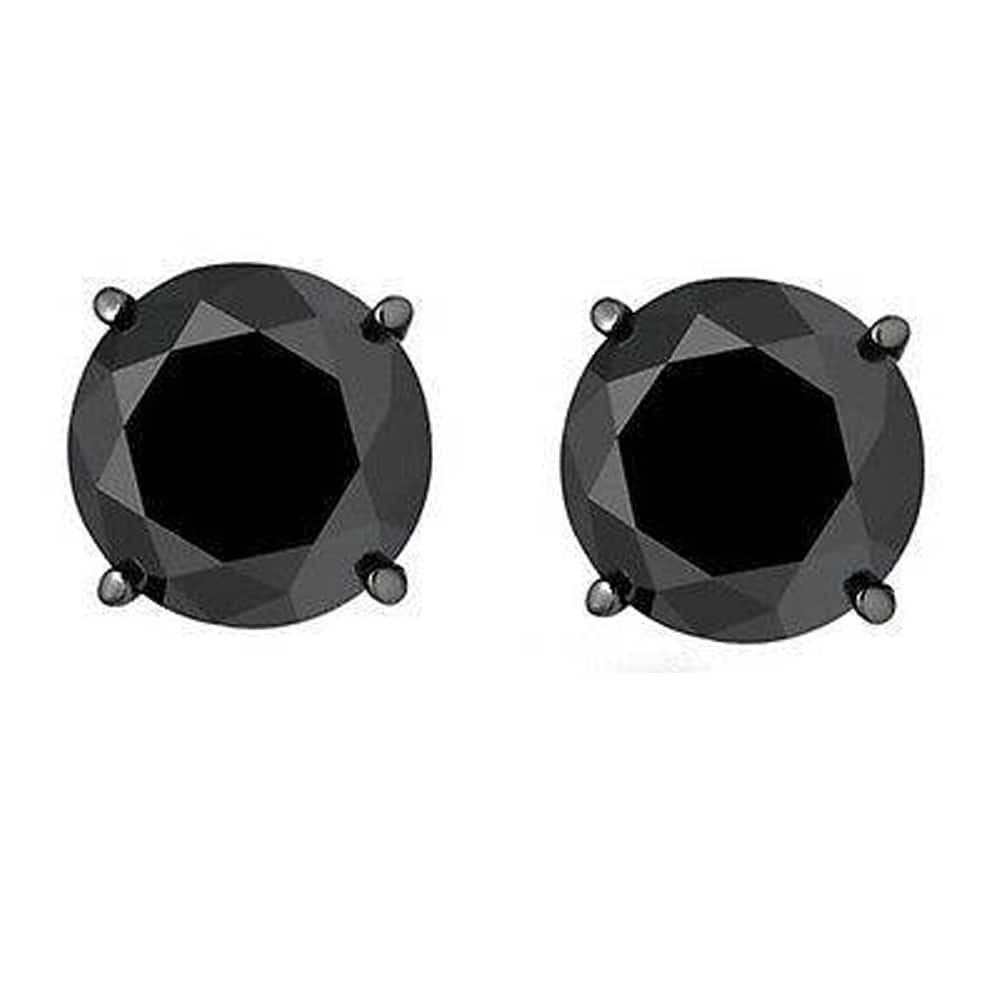 2Ct Black Gold Round Black Diamond Push Back Studs Earrings Gold