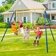 preview thumbnail 1 of 9, Metal Swing Set for Backyard with 2 Swing Seats and 2 Glider Seats-Blue - Multi Multi