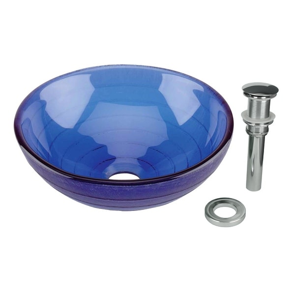 Renovator's Supply Mini Vessel Sink with Drain Frosted Blue Tempered Glass Circle Design Bowl Sink