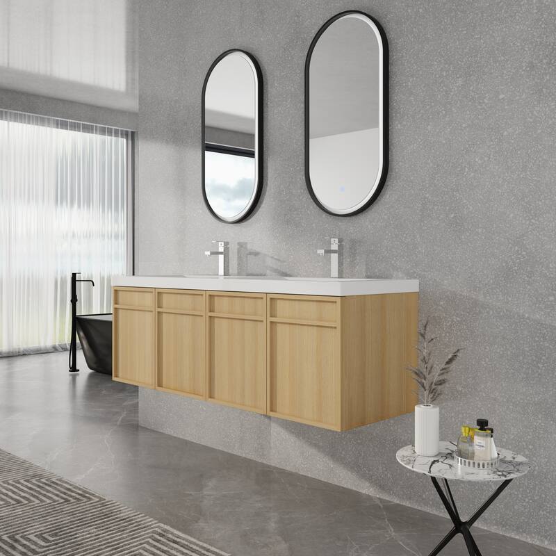 Beingnext 48"/60" Wall-Mounted Bathroom Vanity with Sink, Floating Bathroom Vanity with Soft Close Door