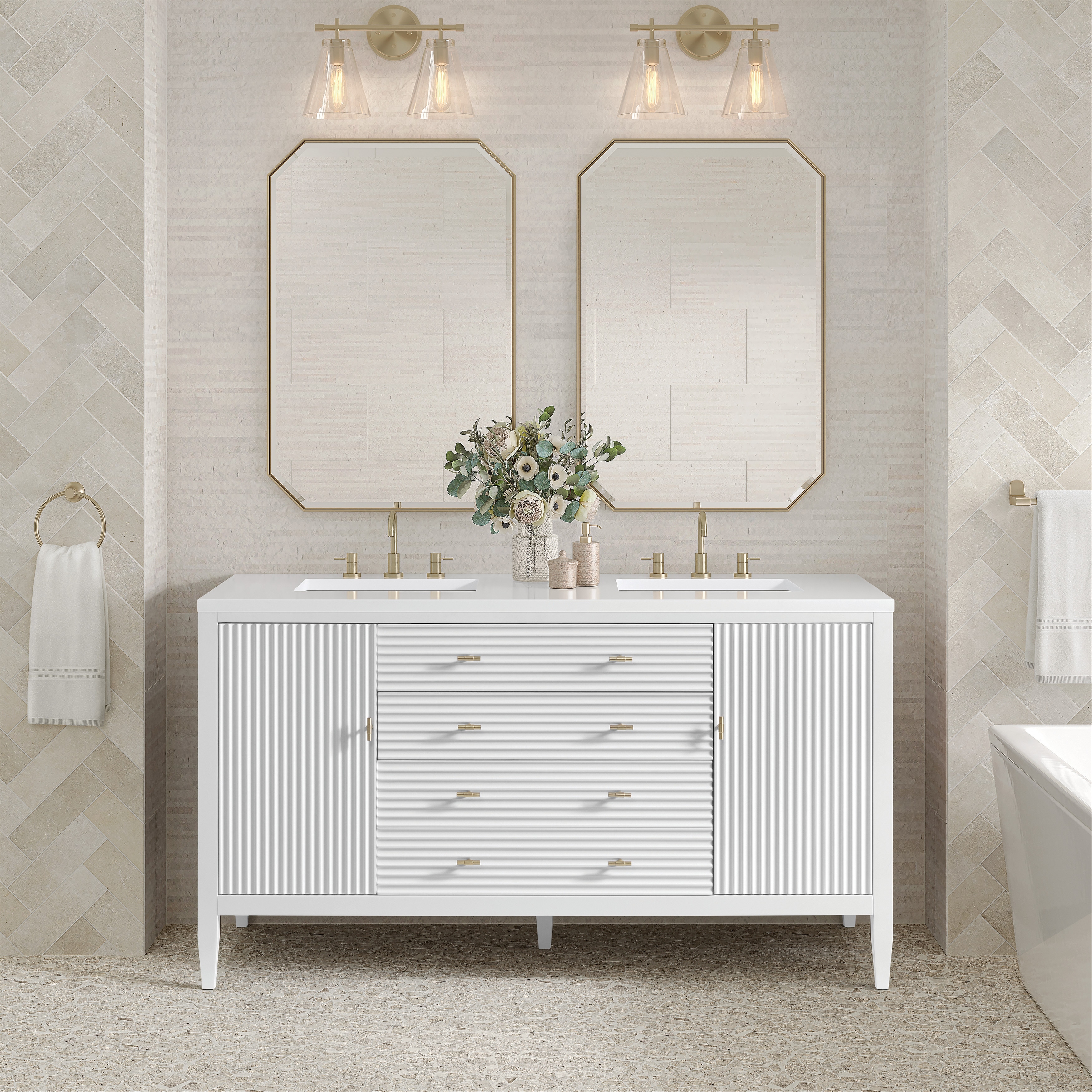 James Martin Vanities Myrrin 60" Double Vanity, Bright White