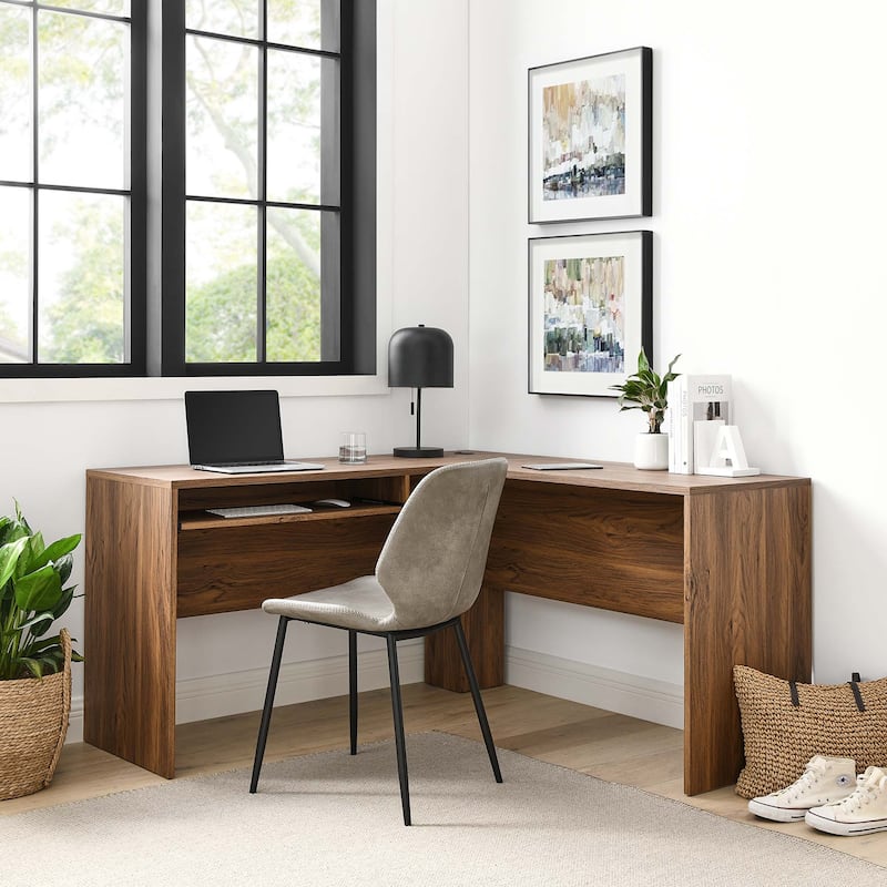 Venture L-Shaped Wood Office Desk - Walnut