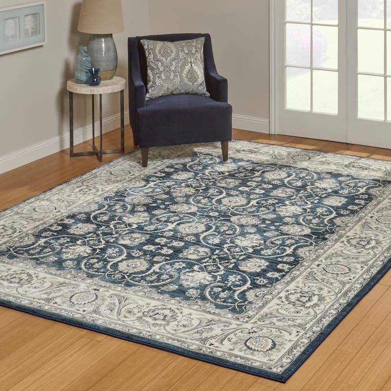 Gertmenian Majestic Croft Traditional Blue Denim Floral Border Area Rug