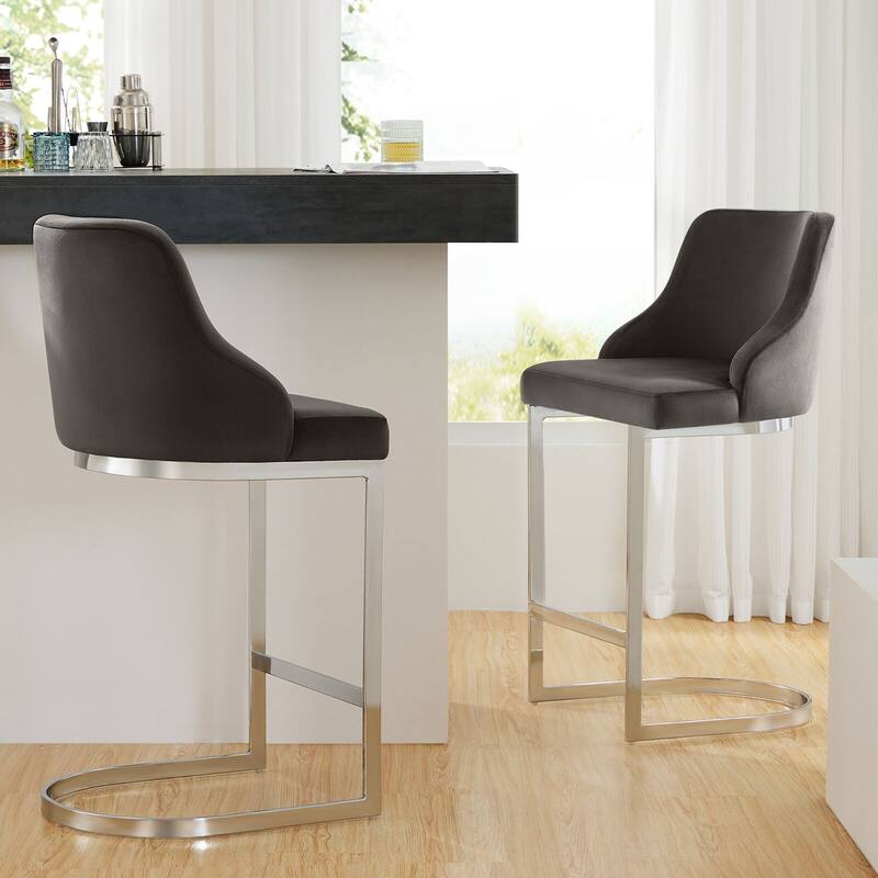 25.8'' Velvet/Leather Counter Height Bar Stools, Set of 2/3 - 36.6"H x 18.9"W x 20.5"D