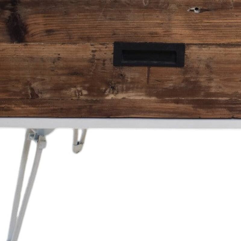 HomeRoots 48" Brown And White Wood And Metal Coffee Table With Two Drawers - 48' X '18' X '23