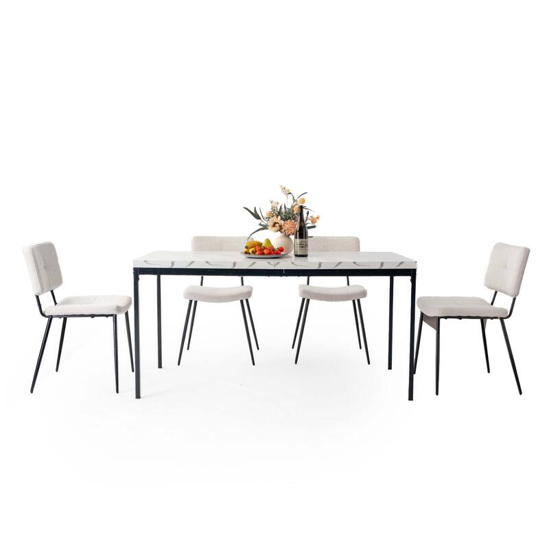 Homy Casa Modern Dining Office Table, 59in Rectangular Wood Top, Black Legs