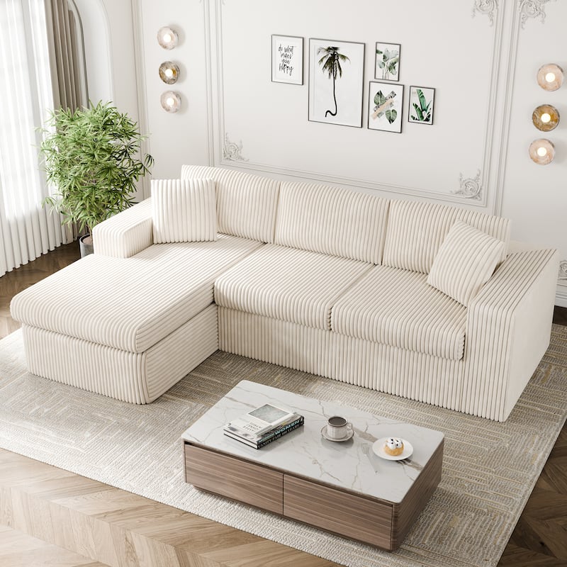 Futzca No-Assembly Modular Sofa, Corduroy Couch with High-Density Foam