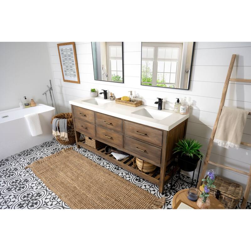 Willow Collections 60 in. W x 22 in. D Parker Solid Teak Double Sink Bathroom Vanity with Countertop