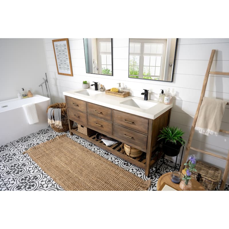 Willow Collections 72 in. W x 22 in. D Parker Solid Teak Double Sink Bathroom Vanity with Countertop