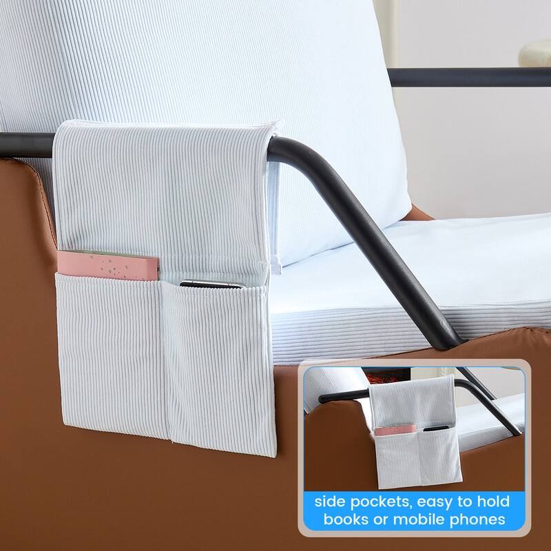 Mixoy Corduroy Upholstered Rocking Chair with Wooden Legs Wrapped in Leather,Adjustable Footrest