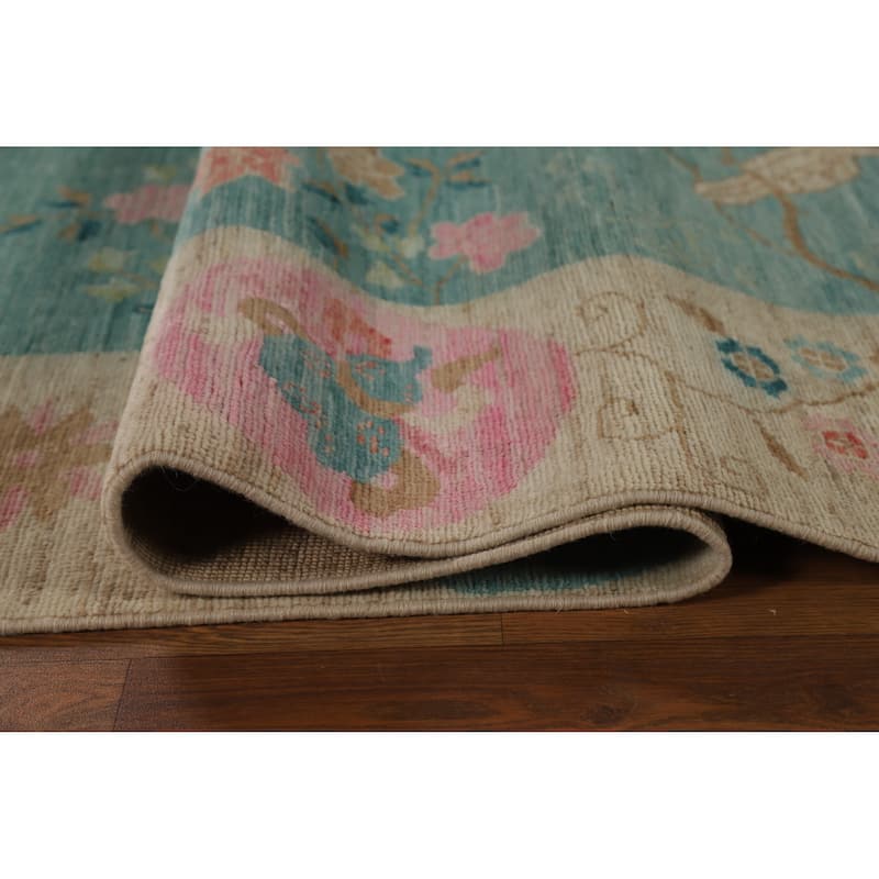 Hand Knotted Oriental 100% Wool Carpet Traditional Floral Navy Blue & Blues Art Deco Area Rug - 11' 10'' X 9' 1''