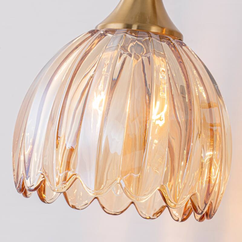 Starsky 3-Light Tulip-Inspired Floral Wall Sconce with Green or Amber Glass Shades, for Bathroom, Bedroom, Hallway