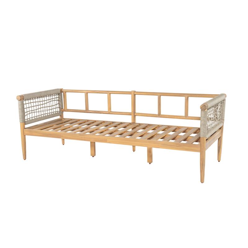 Christopher Knight Home - Outdoor Acacia Wood 3-Seater Sofa with Rope Arms and Cushions