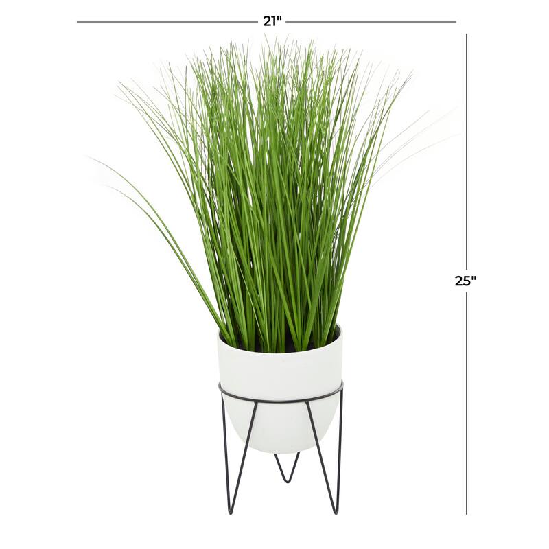 Black or White Green Faux Foliage Tall Wheatgrass Artificial Plant with Realistic Leaves and Metal Stand and Round Pot