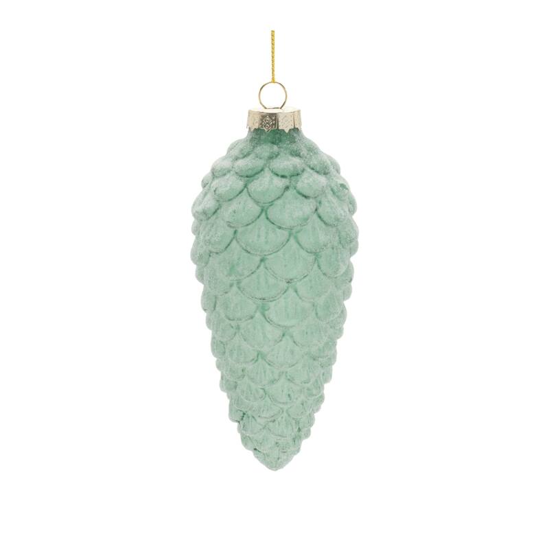 Frosted Glass Pinecone Christmas Ornaments - 6" - Green - 6ct