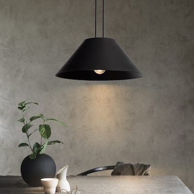1-Light Modern Industrial Black Pendant Chandeliers with Metal Cone Shade for Dining Room - 16.5