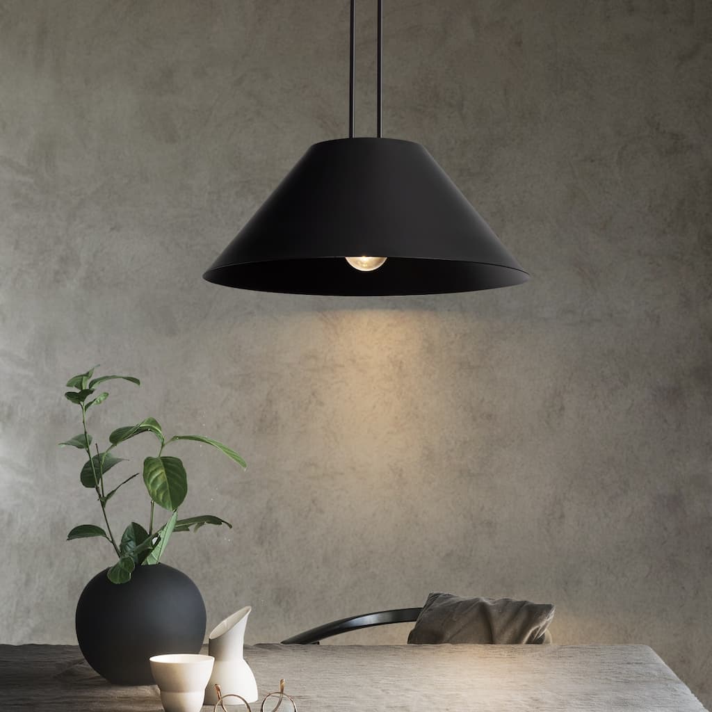 1-Light Modern Industrial Black Pendant Chandeliers with Metal Cone Shade for Dining Room - 16.5