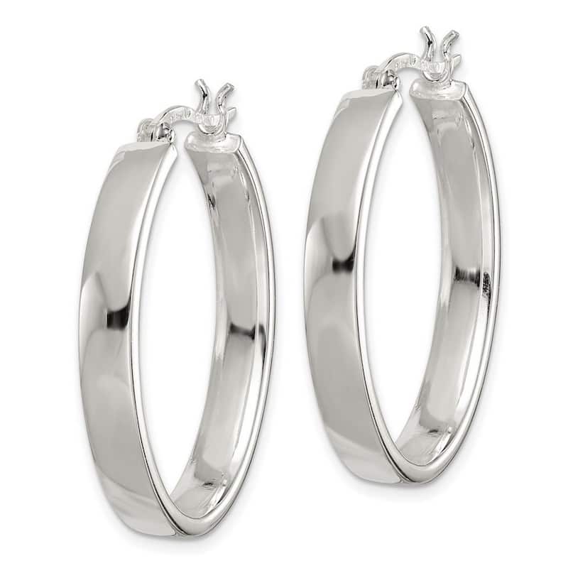 Curata 925 Sterling Silver 33x4mm Polished Flat Long Oval Hoop Earrings