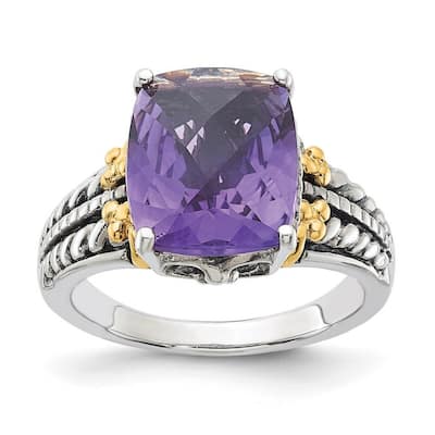 Curata 925 Sterling Silver With 14k 3.70Amethyst Ring